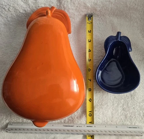 Vintage, MCM Red Wing USA Pottery Pears -  One yellow with lid, one blue