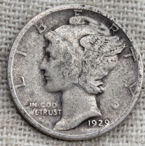 1929 S Mercury Dime VG/Fine : Low Mintage 4.7M (6,000 Left) - 90% Silver