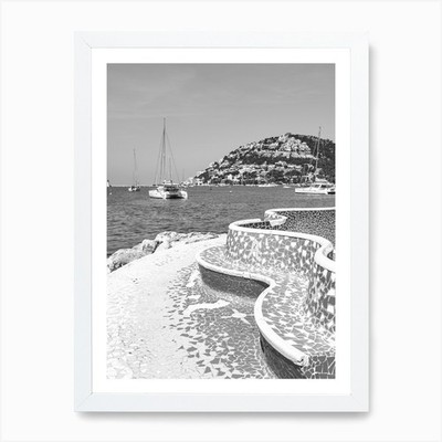 Port Andratx Mallorca Schwarz Weiß Gerahmtes Wandbild Poster Leinwanddruck Bild