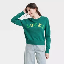 Women's St. Patrick's Day Lucky Shades of Green Graphic Sweater - Green
