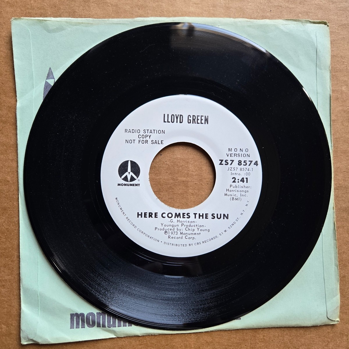 LLOYD GREEN Here Comes The Sun DJ PROMO Beatles Cover 45 7