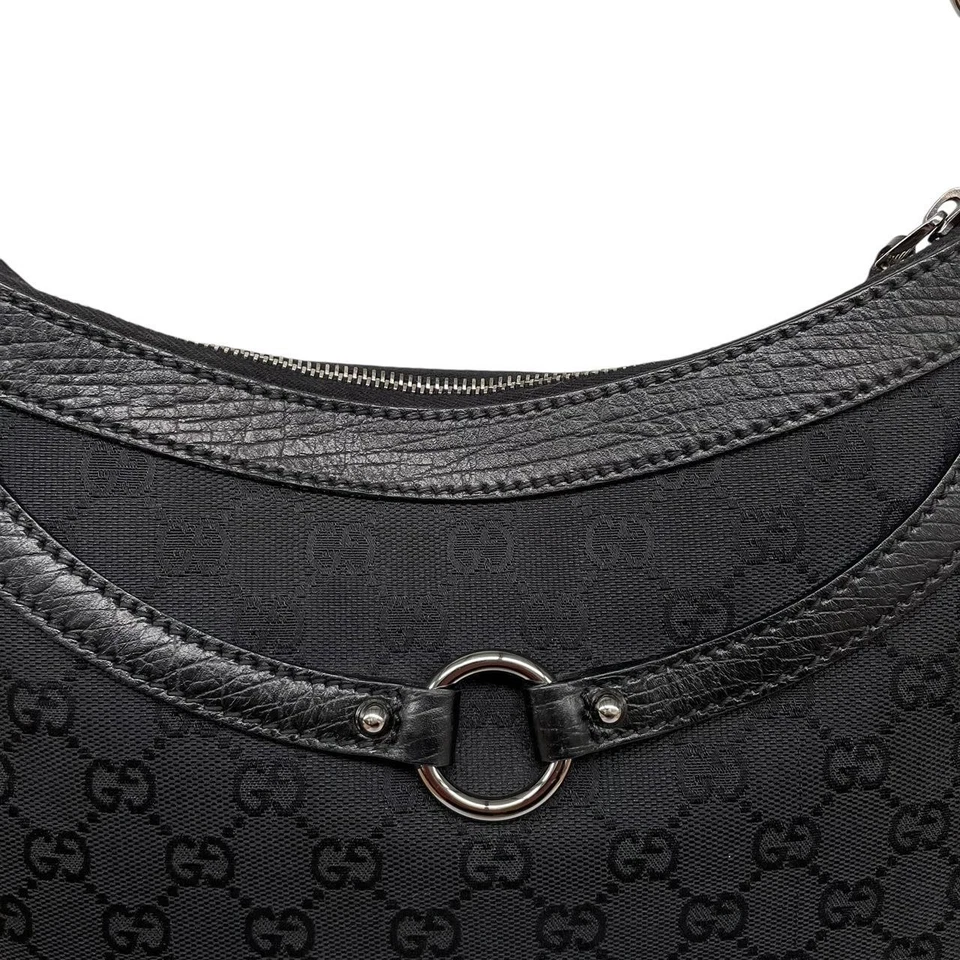 Gucci Black GG Monogram Canvas/Leather Horsebit Shoulder Bag - Image 4 of 4