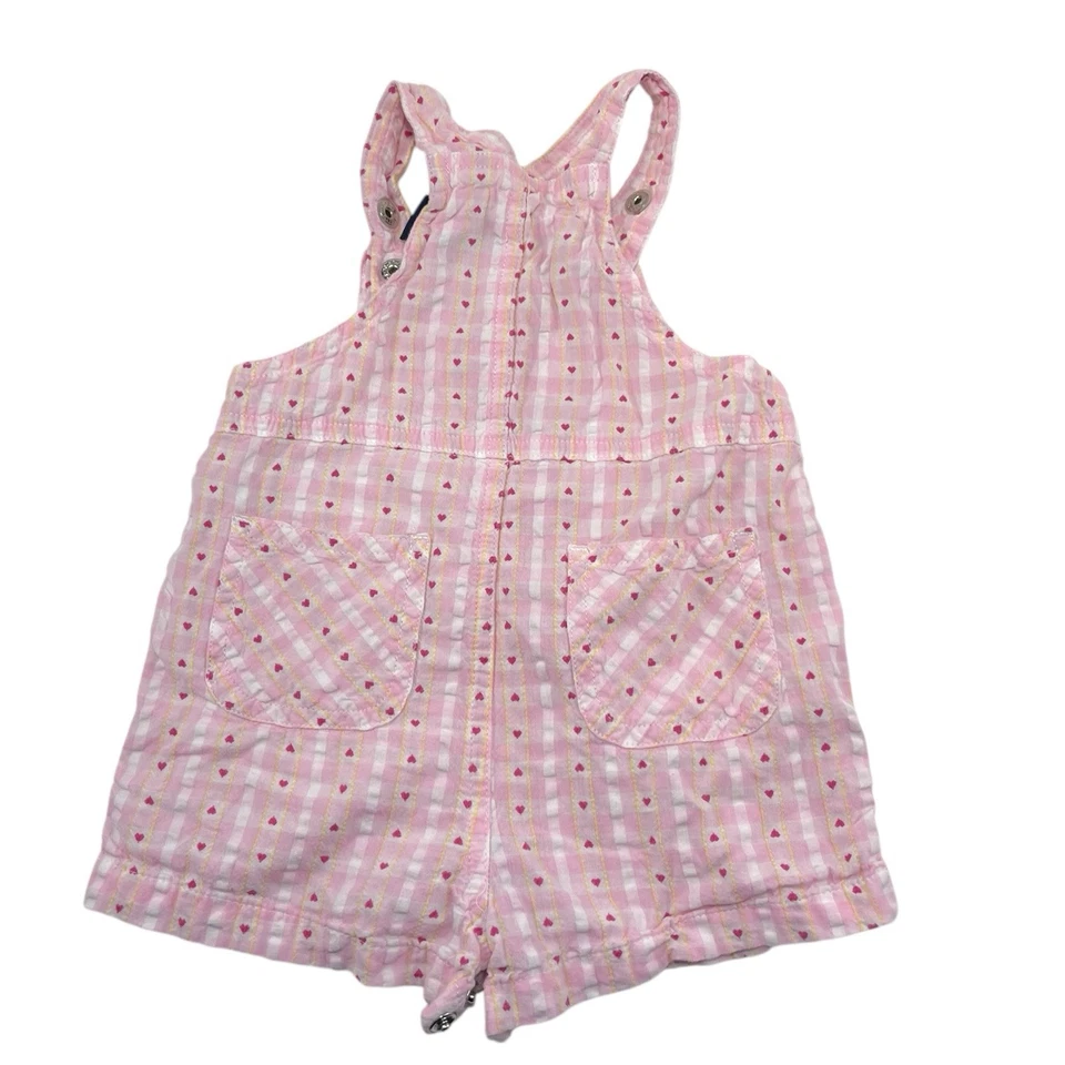 Macacão Vintage Honors Bebês Meninas 3-6M Rosa Branco Xadrez Corações Padrão Shorts - Imagem 2 de 4