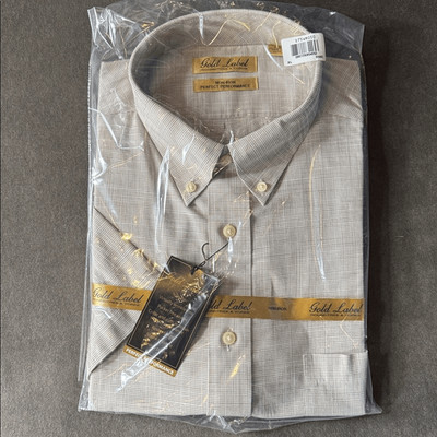 Roundtree & Yorke Gold Label Check Short Sleeve Button Up Shirt Non-Iron XL NWT
