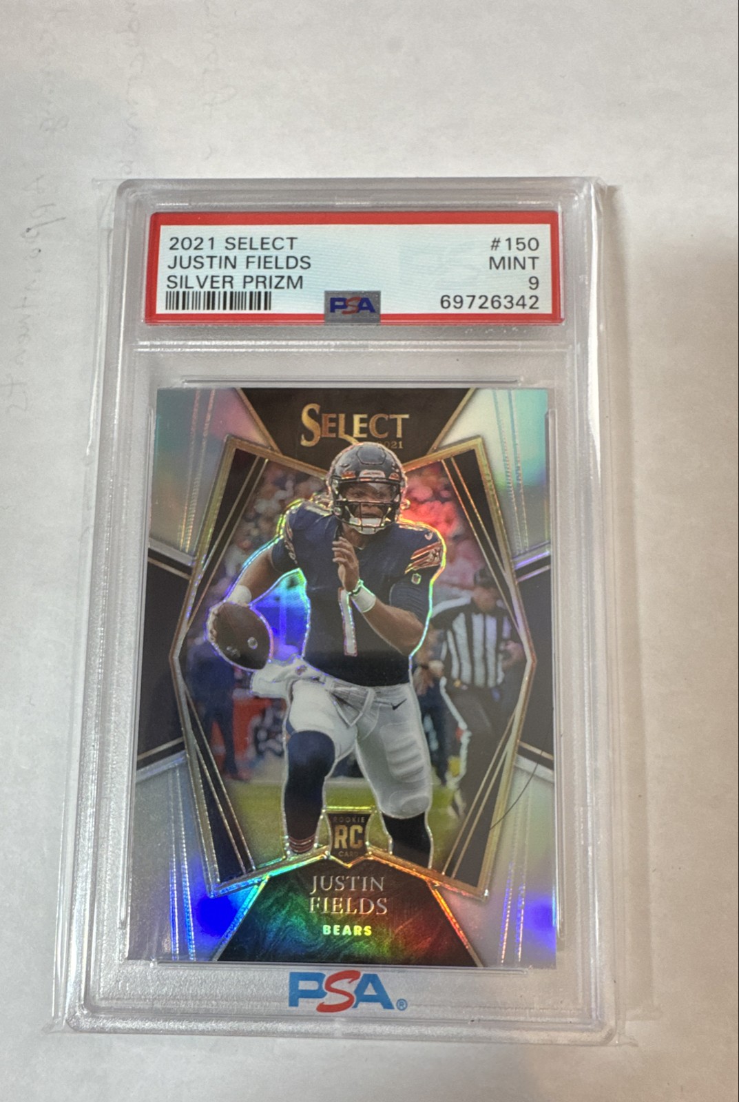 2021 Panini Select - Premier Level Justin Fields #150 Silver Prizm (RC) PSA 9
