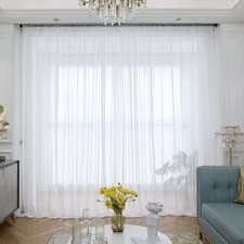 Sheer White Curtains 108 Inches Long Window White Sheer Curtain 2 Panels Shee...