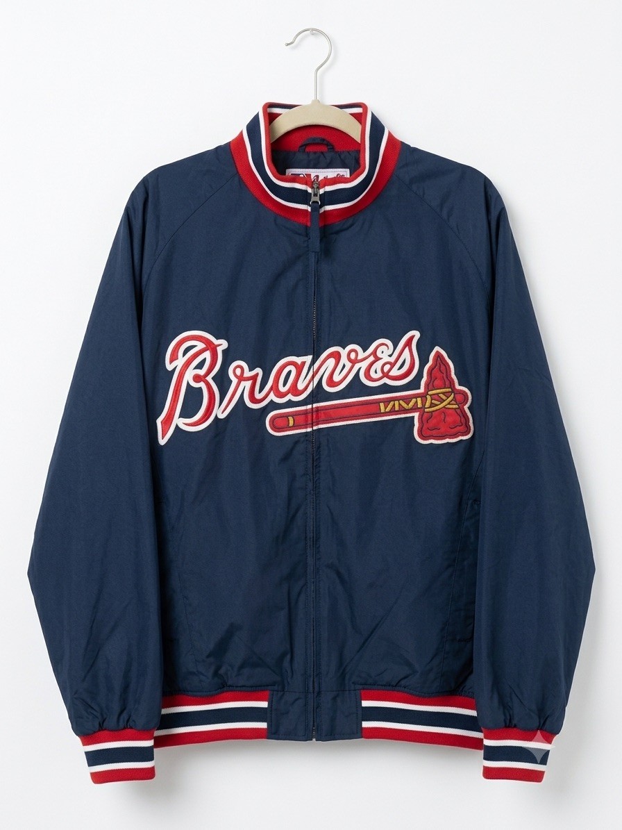 Vintage 90s Atlanta Braves Majestic Pullover Jacket Windbreaker MLB Navy XXL