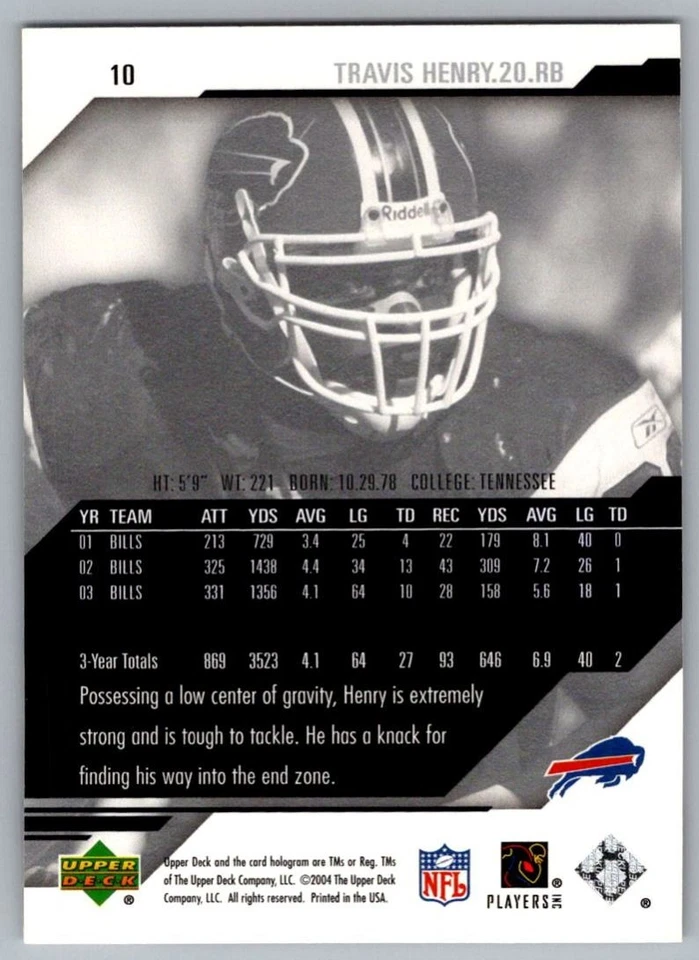 2004 Upper Deck Foundations Travis Henry Buffalo Bills #10 - Image 2 of 2