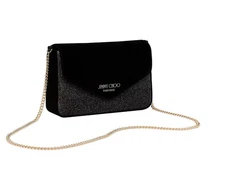 Jimmy Choo Crossbody Clutch Bag, Black Velvet  Gold Chain New
