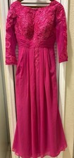Mother of the Bride/Groom Full Length Formal Dress Size 4 Fuchsia Embroidered