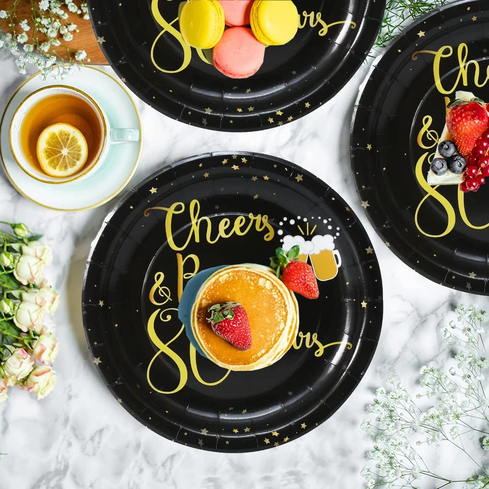 50Pcs 80Th Birthday Plates 80Th Birthday Party Supplies 7"80Th Dessert Plate Che - Imagem 3 de 4