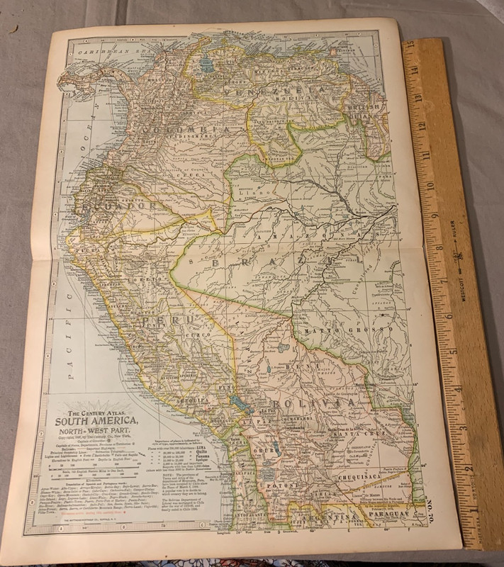 1897 MAP of SOUTH AMERICA Northwest Part Century Atlas Plate No. 70 Brazil Peru+
