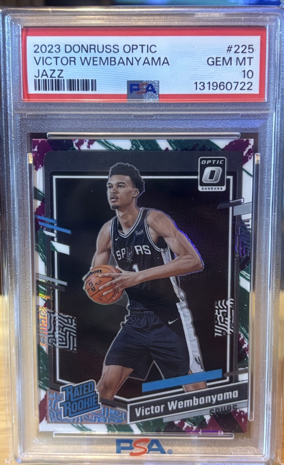 2023-24 Donruss Optic Victor Wembanyama Jazz RC Rated Rookie SSP PSA 10 GEM #225