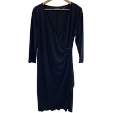 New York & Company Faux Wrap 3/4 Length Sleeve Little Black Dress Size XL