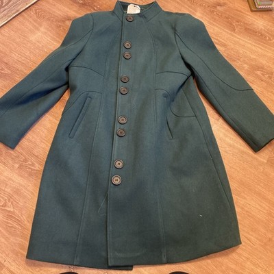 Wool Dark Green Pea Coat Womens Buttons Pockets XL Dressy Fancy