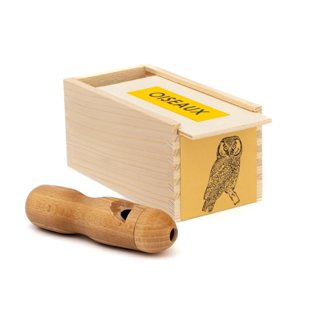 Appeau chouette de Tengmalm artisanal en buis sculpté pour collectionneur
