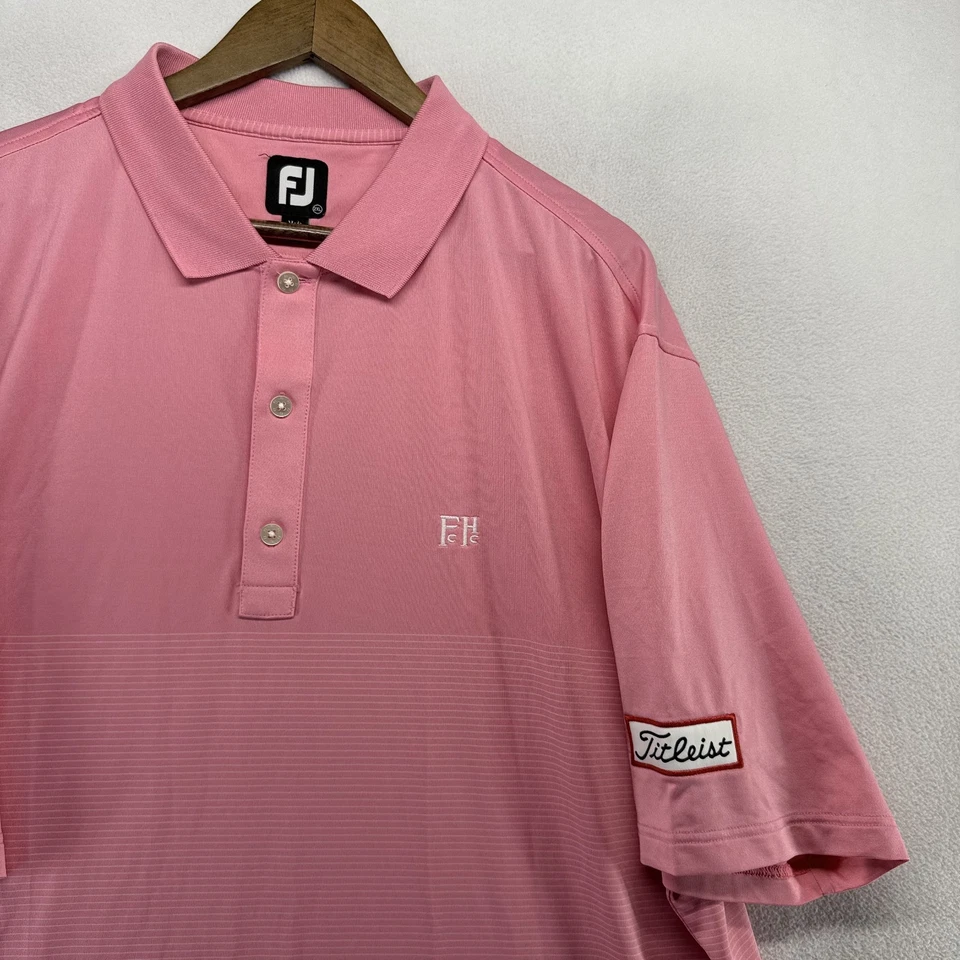 Footjoy Polo Shirt Men's 2XL Pink Titleist Patch Logo Stretch Performance Golf - Image 3 of 4