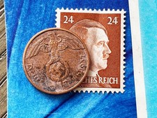 X-RARE 1937-A NAZI 🔥 2pf SWASTIKA Coin & Hitler STAMP LOT WW2 3rd Reich GERMANY