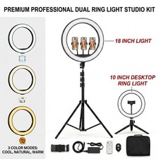 18 Inch  10 Inch LED Ring Light Kit Bluetooth Remote 4 Phone Holders Tripod