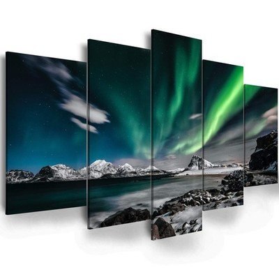 EPHANY Green Sky Night Painting - 5 Pieces Wall Art Art - Aurora Scenery Pain...