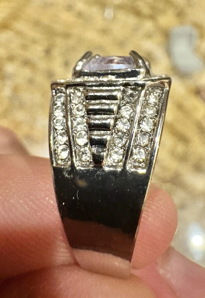 Silver Stainless Steel & Clear Gemstone Cubic Zirconia Dress Ring Size 11 NICE! - Image 4 of 4