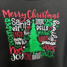 Holiday Time Black Long Sleeve Christmas Print Sleep Top Small 