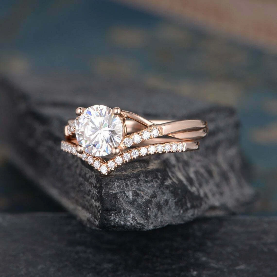 1.5 Ct Round Cut Simulated Diamond Eternity Cross Ring Set 14K