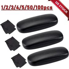 NEW Clam Shell Hard Eyeglasses PU Glasses Case Black w/Microfiber Cleaning Cloth