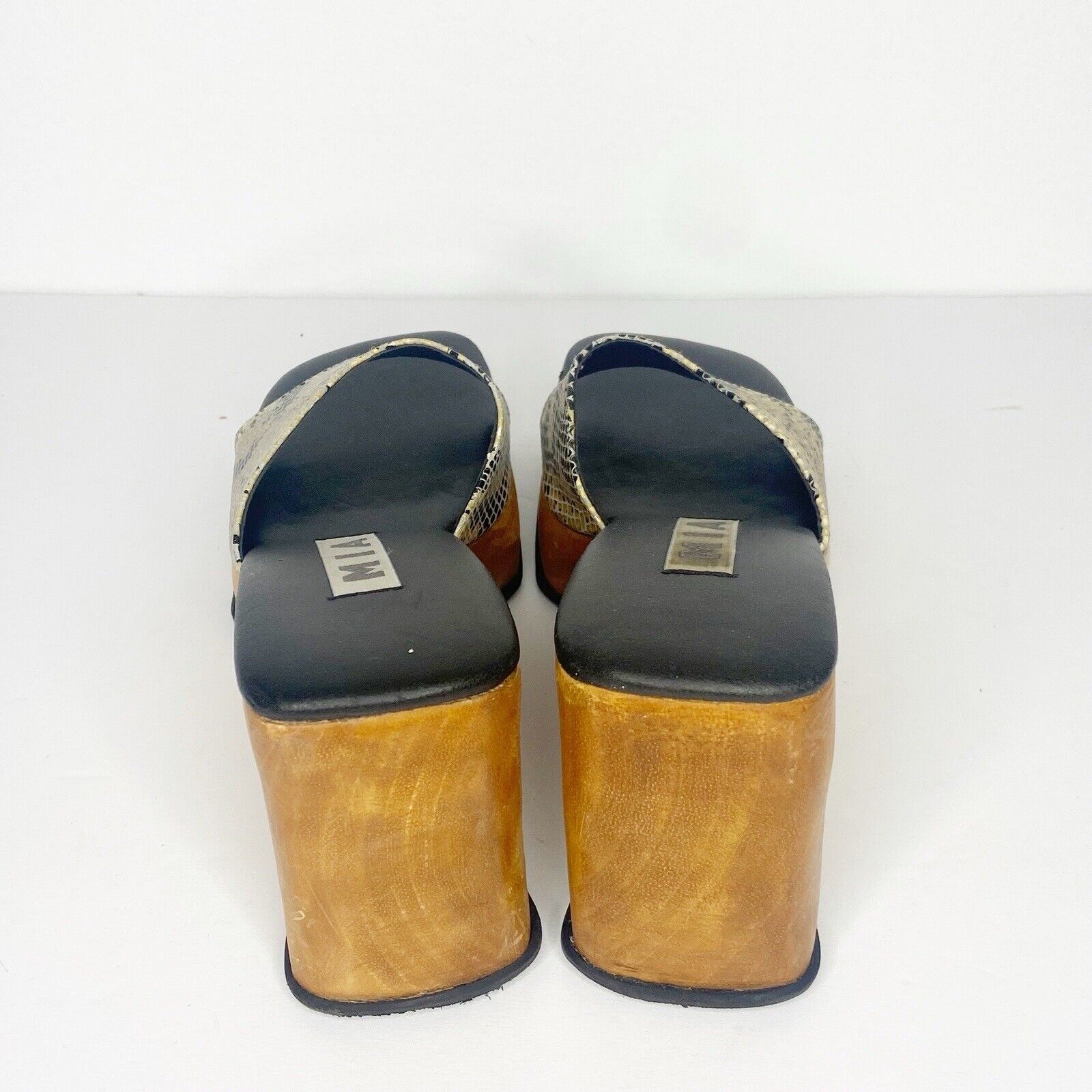 Vintage MIA Chunky Wedge Platform Sandals Snakesk… - image 4