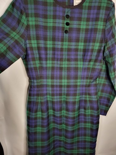 Misty Lane Vtg Blue Green Plaid Midi Dress Women's 6 Retro Preppy Mod 80s 90s - Picture 9 of 9