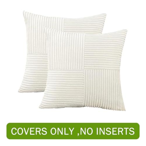 Farmhouse Boho Pillow Covers - 18x18 Inch Corduroy Striped Pillowcases - Bild 7 von 7