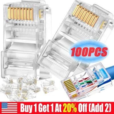 100PCS RJ45 Modular Plugs for Cat6 Ethernet Cable Connector Cat 6 8P8C End Plug