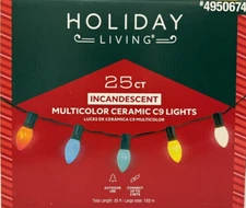 25 Holiday Living Multi-Color Ceramic Style C9 Incandescent Lights - NEW