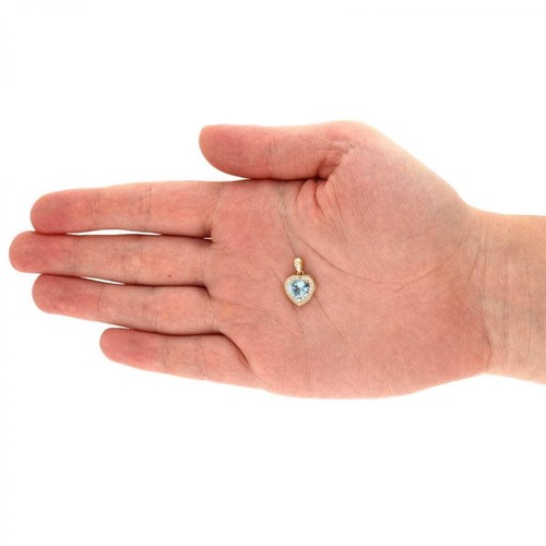 14k Yellow Gold White Gold Solitaire Birthstone Halo Heart Pendant 0.6" - Picture 20 of 79