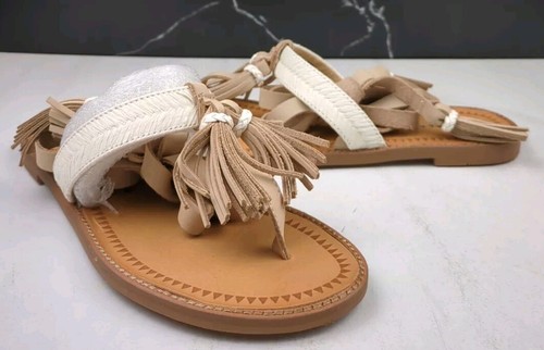 Chinese Laundry Women's Giordana Lace up Thong Sandal Leather Cream sz 6.5 - Picture 9 of 18