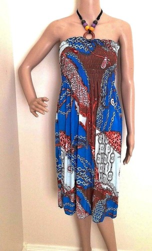 Bequeme Stretch Sommerkleid mit Holzperlen Neckholder Träger in 2 Farben zur Auswahl - Bild 17 von 21