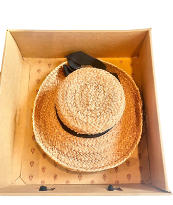 HELEN KAMINSKI Raffia Straw Hat Black Ribbon w/ Box Handmade 