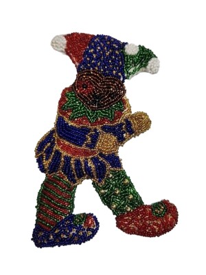 Lipstick Holder, Hand Beaded Bear Jester, Bright Beautiful Colors