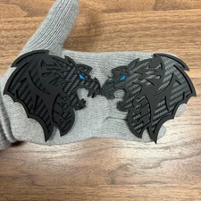 Dragon Badges Emblem Matte Premium Light Blue Eye, 2 Badges, Fender Angry Black