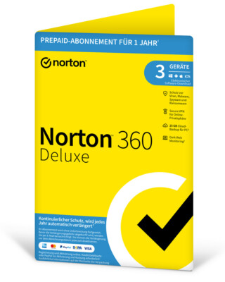 Norton 360 Deluxe 3Geräte / 1Jahr 2025 Security Software PC MAC Android iOS PKC