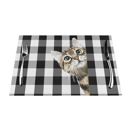 Check Funny Cat Table Placemats for Dining Table Set of 4 Washable 12x18 Inch...