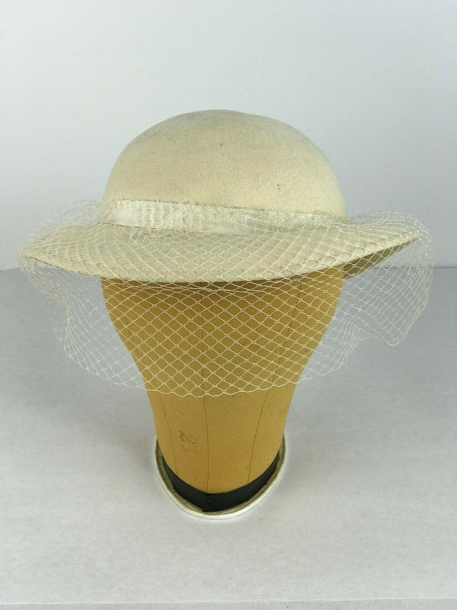 Michael Howard Georgi Vintage Ivory 100% Wool Hat with Net 