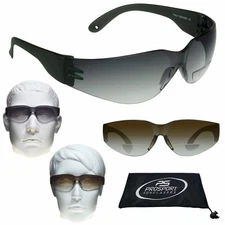 2 PAIRS Z87 Safety BIFOCAL Sunglass READERS Glasses Sport Wrap Work Clear Brown