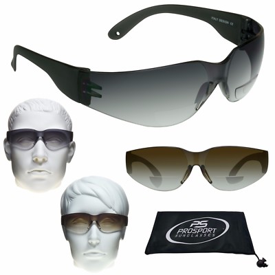 2 PAIRS Z87 Safety BIFOCAL Sunglass READERS Glasses Sport Wrap Work