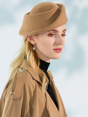 Camel Fascinator Hat Wool Felt Top Hats Pillbox Hats Cocktail