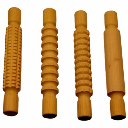 Wooden Patterned Textured Rolling Pin set Pack of 4 Clay Dough Pastry - Afbeelding 1 van 5
