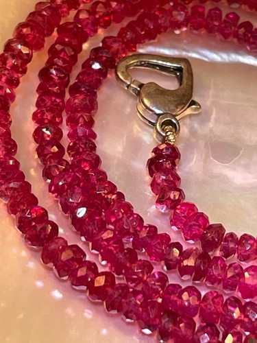 17" Necklace Fine/Rare Raspberry Red Spinel Gemstone Beads 3.3-4.0mm Sterling - Picture 3 of 6