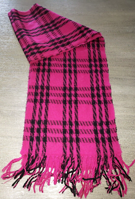 womens DARK PINK BLACK PLAID WINTER SCARF 61 x inch CASHMERE