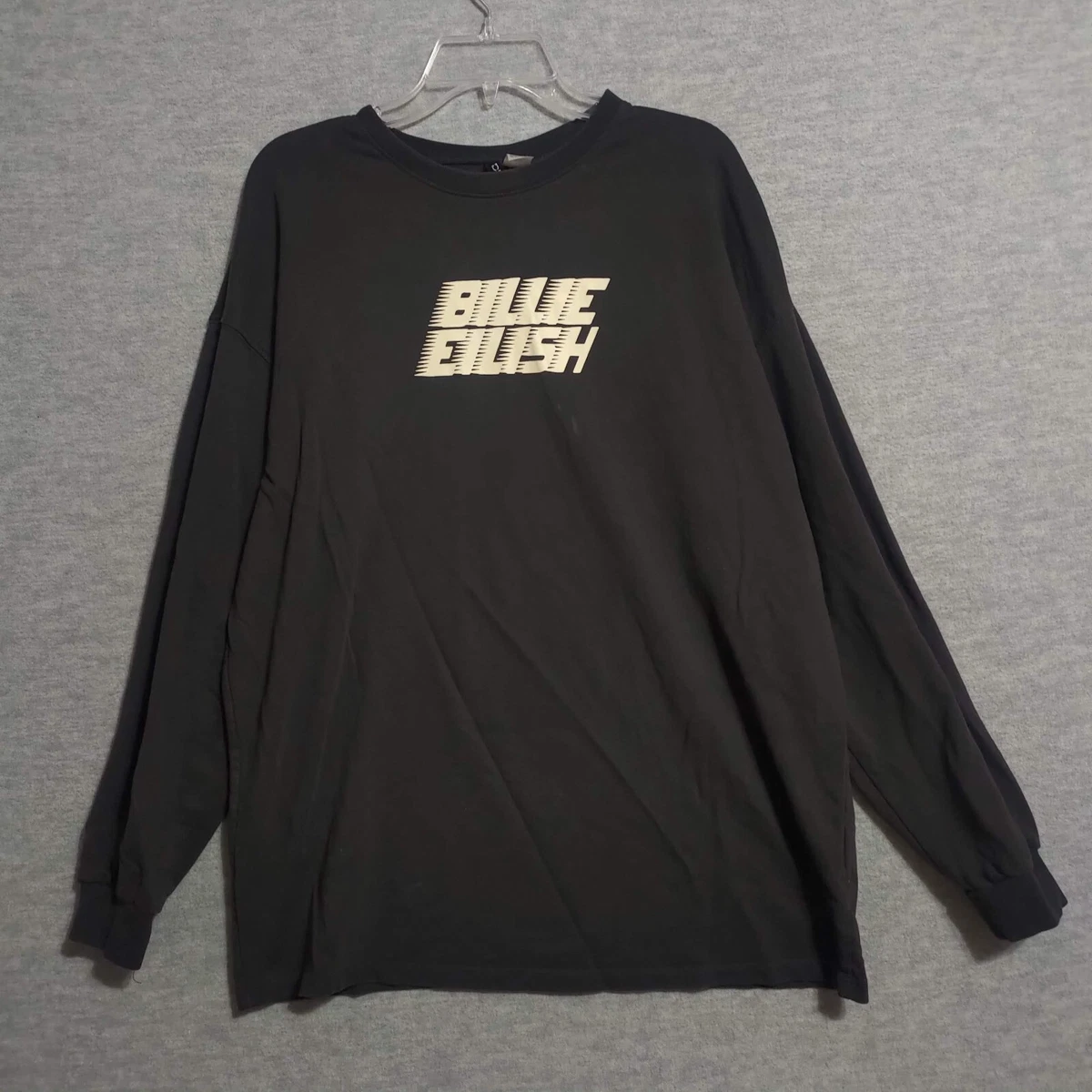 Billie Eilish Men Sweater Medium Black Logo Oversized Long Sleeve