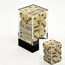 Ivory 16mm D6 Opaque Dice Block of 12 CHX 25600